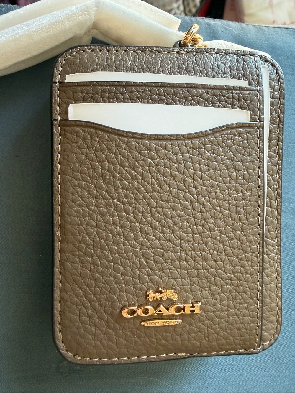 COACH Dark Stone Zip Card Case New